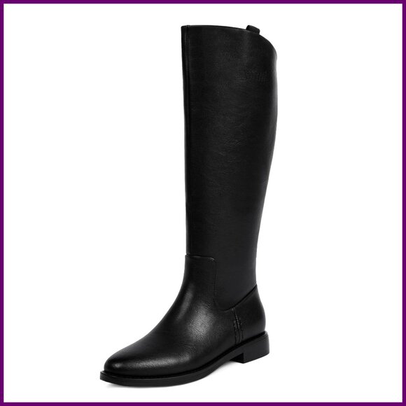 Knee High Riding Boots Flat Heel Round Toe Retro Style Women's Shoes